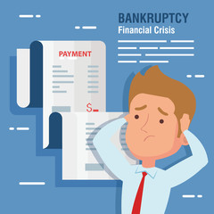 banner bankruptcy financial crisis, with businessman and receipt voucher vector illustration design