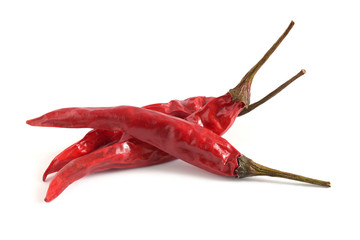 Dried chillies isolated on white background.