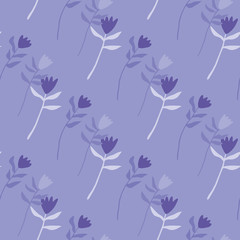 Fototapeta na wymiar Simple hand drawn seamless tulip pattern. Flowers with navy buds and light stems on soft blue background.