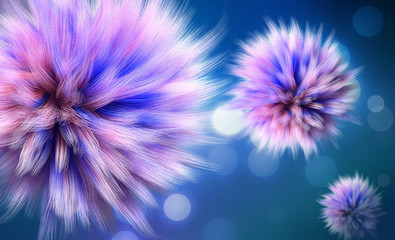 Fluffy colorful ball on colored background in blue tones.  Wallpaper.
