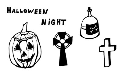 Halloween vector illustration. Hand drawn scary elements isolated on white background. Spooky character for banner, poster, invitation or festive decoration