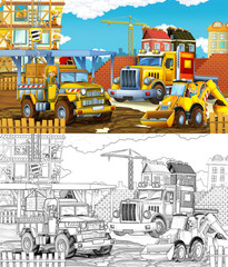 Obraz na płótnie Canvas cartoon sketch construction site with cars illustration