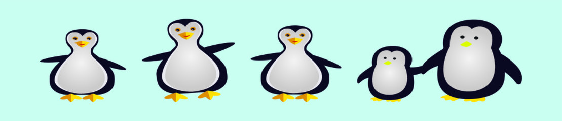 set of penguin cartoon icon design template with various models. vector illustration