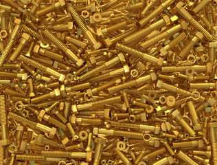 Screw Bolts golden 3D render illustration tools hardware wallpapers store items Nut and bolts 