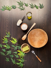 Bodegón con ingredientes para hacer galletas de marihuana