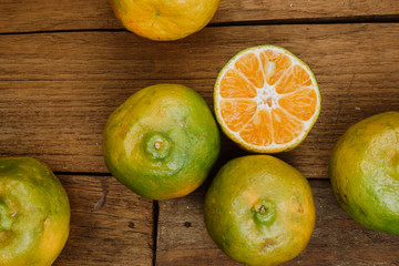 oranges on a wooden table