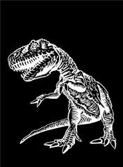 Vector tyrannosaurus isolated on black background, engraved illustration for printing 