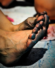 Fototapeta na wymiar chalk artist feet