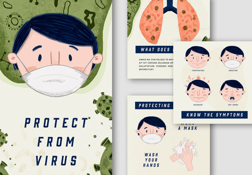 Social Media Set Layout with Illustrations