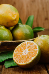 oranges on a wooden table