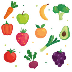 set of vegetables and fruits, concept healthy food vector illustration design