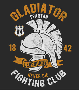 Gladiator helmet illustration with vintage typography, t-shirt graphic. Vectors