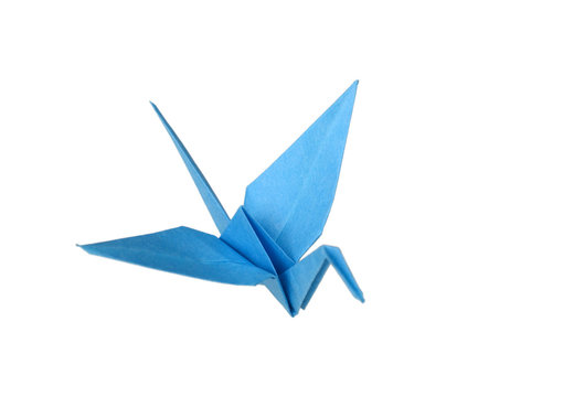 A blue paper crane
