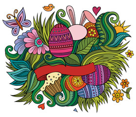 Easter hand drawn cartoon doodles illustration. Funny holiday design.