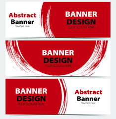 Set of banner template abstract desing with brush red color background 