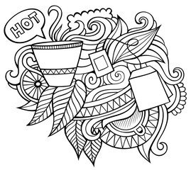 Tea hand drawn cartoon doodles illustration. Funny design.