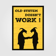 Two Silhouette goat in suit hand shake vintage poster , posters to criticize the system