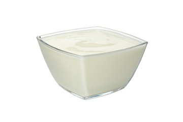 Bowl of sour cream yogurt isolated on white background