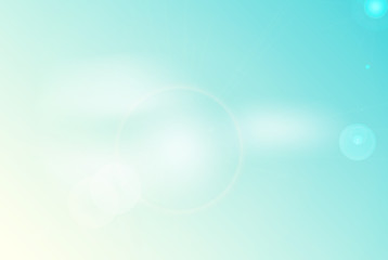 Vector abstract blue clear sky background with blur bokeh and soft light effect, bright magic welkin. White shine with glittering flares and round glare on blue sky. Sunlight with lens flare