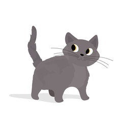 Cute gray cat. Suitable for stickers and postcards. Isolated. Vector.