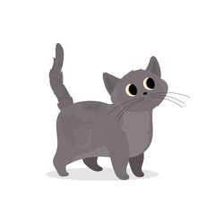 Cute gray cat. Suitable for stickers and postcards. Isolated. Vector.