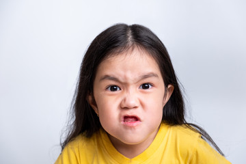 positive emotion of children, happiness, smiling, laughing, enjoy on white background. lovely relationship of brother and sister. portrait of children's feeling