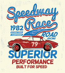 Obraz premium Vector vintage sport car, T-shirt Graphics, Vintage typography