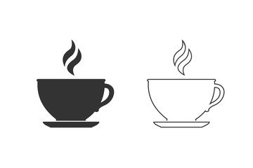 Cup of coffee. Coffee cup line icon set. Coffee icon isolated on white