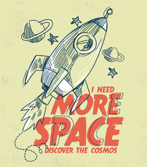 Rocket illustration with typography, for kids t shirt design, poster and other uses