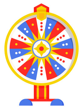 Wheel of fortune with colored sectors, flat style illustration. Game fortune wheel concept. Casino and gambling vector. Illustration of casino fortune, wheel winner game isolated on white background