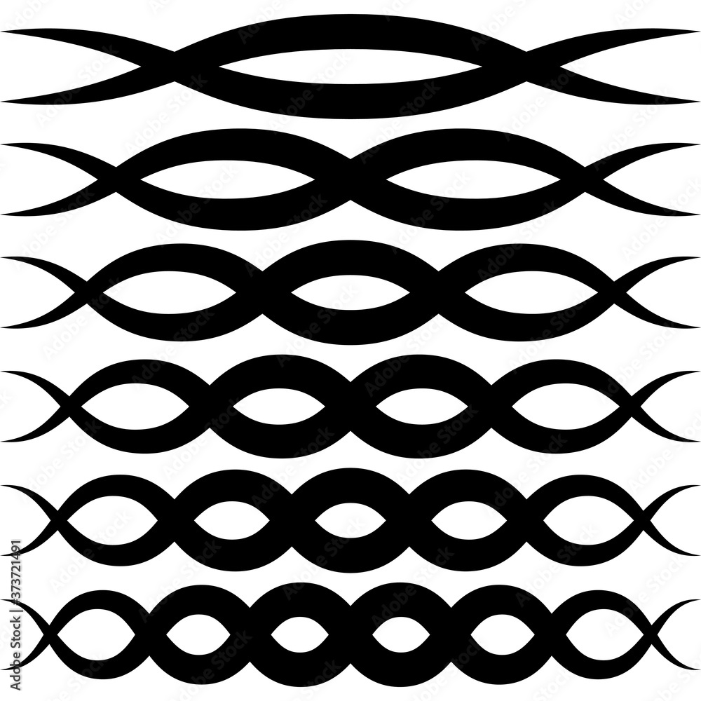 Poster Set wave patterns for decoration, vector wave intersecting stripes macrame elegant squiggle, elements of calligraphy