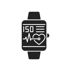 Smart hand watch black glyph icon. Heart rate measurement. Isolated vector element. Outline pictogram for web page, mobile app, promo
