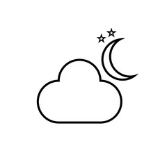 Cloudy night icon. Moon with clouds weather symbol in simple flat design. Weather forecast sign.
