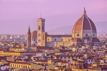 Sunset view of Florence city crossing the river