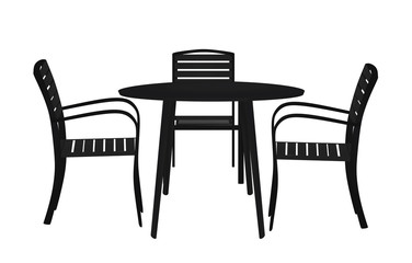 Coffee table and three chairs. vector illustration