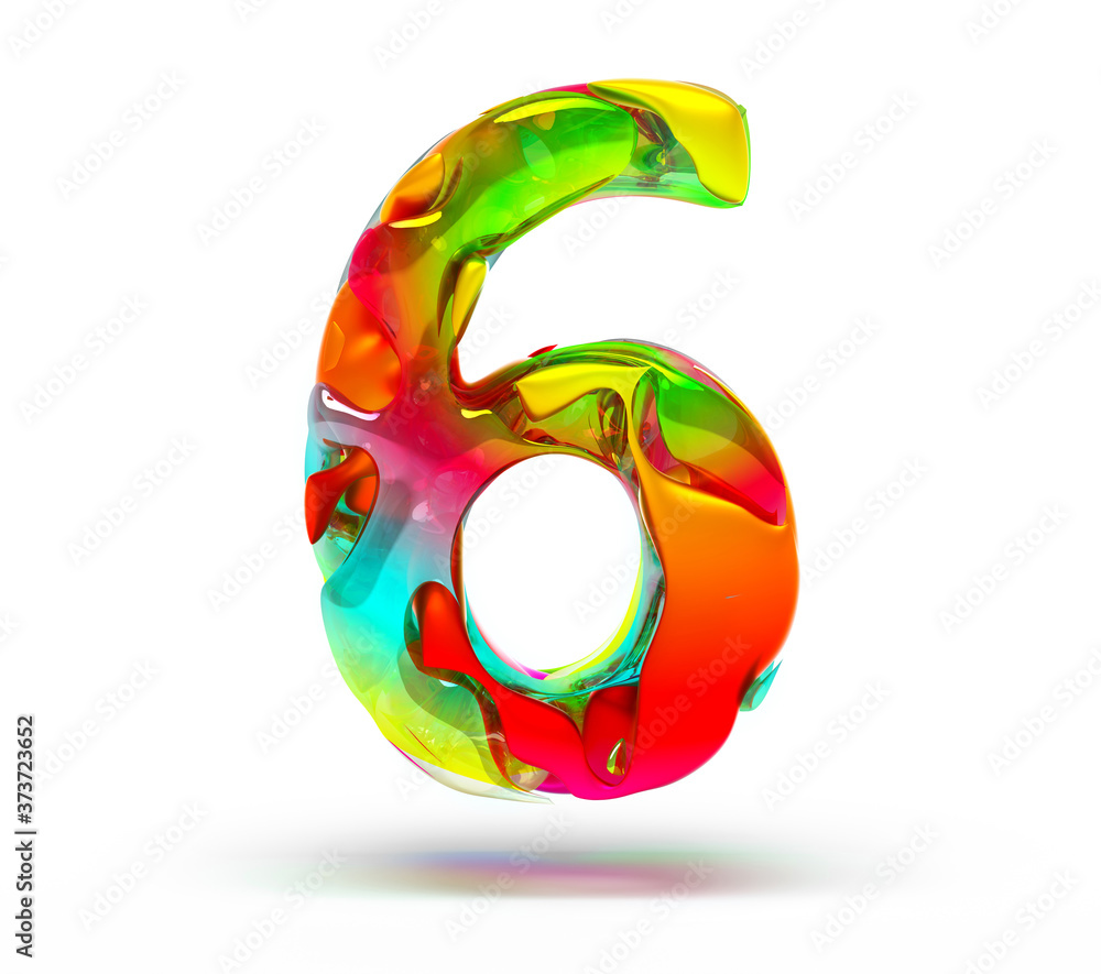 Poster 3d render of abstract art of surreal liquid 3d number six 6 in organic curve round wavy shape in mat