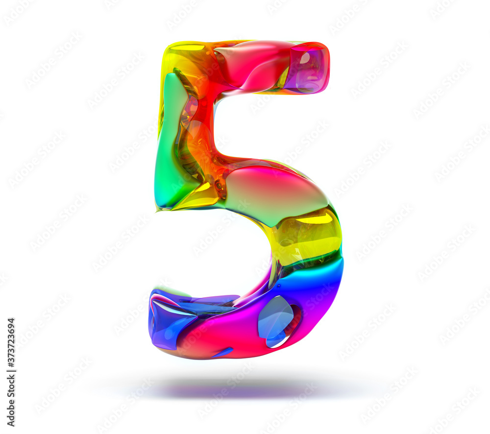 Aufkleber 3d render of abstract art of surreal 3d number five 5 in organic curve wavy shape in matte plastic m