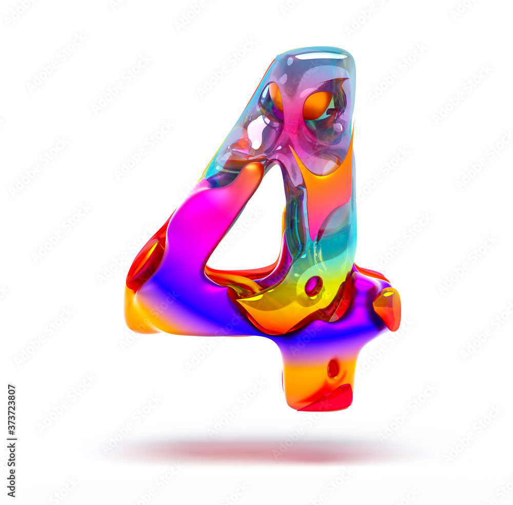 Poster 3d render of abstract art of surreal 3d number four 4 in organic curve round wavy shape in matte pla