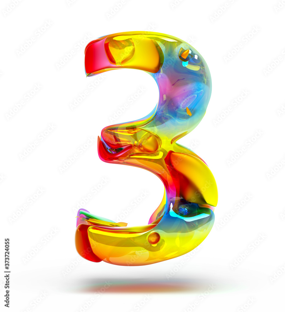 Poster 3d render of abstract art of surreal 3d number three 3 in organic curve round wavy shape in matte pl