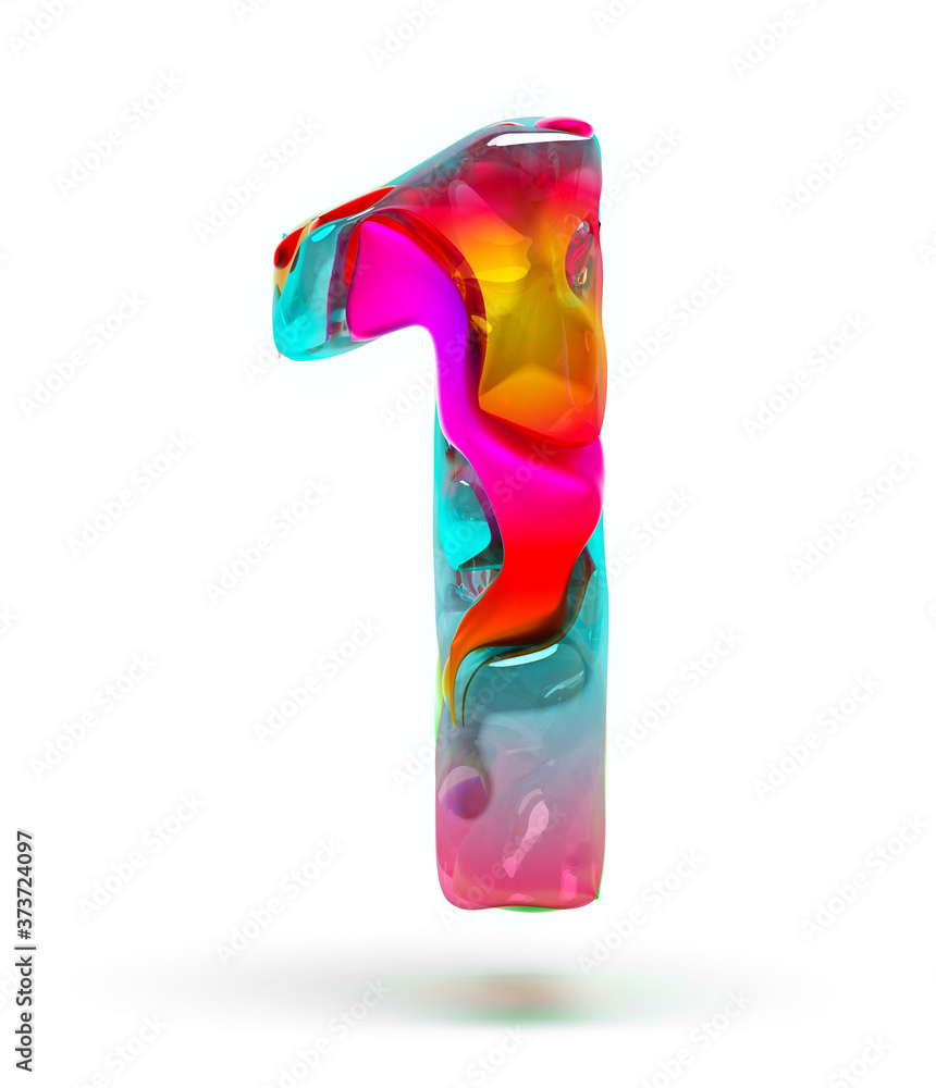 Poster 3d render of abstract art of surreal 3d number one 1 in organic curve round wavy shape in matte plas