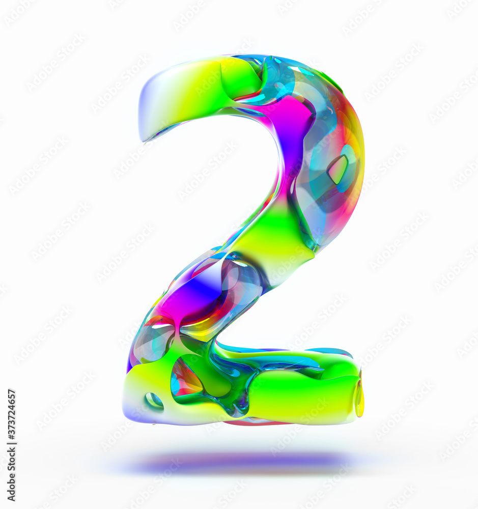 Aufkleber 3d render of abstract art of surreal 3d liquid number two 2 in organic curve round wavy shape in mat