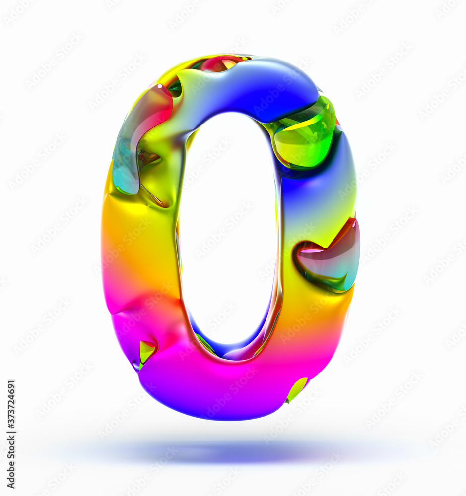 Poster 3d render of abstract art of surreal 3d number zero 0 in organic curve wavy shape in matte plastic m