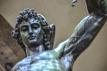 Upclose view of the famous Perseo Cellini sculpture in Florence