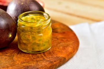 Natural Passion Fruit on a wooden Board