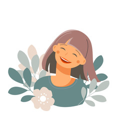 Cute laughing girl. Pretty young woman laughs. Vector illustration.