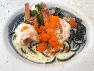 Black Noodles Plasta Seafood Flavor Including shrimp, ebiko and mushroom