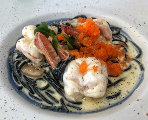 Black Noodles Plasta Seafood Flavor Including shrimp, ebiko and mushroom