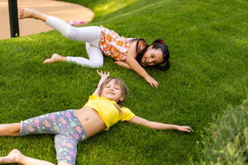 Happy children playing outdoors, children on the playground