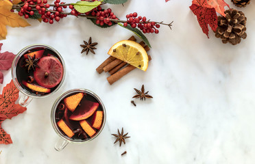 Mulled wine with cinnamon, anise and orange. hot autumn drink