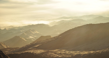 Sunrise at sand dune around Bromo Mountain, East Java, Indonesia.